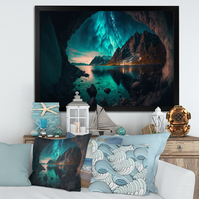«Northern Lights Reflection On The Water II», reproduction sur toile, H 12 po x l 20 po x P 1 po, Cadre photo noir
