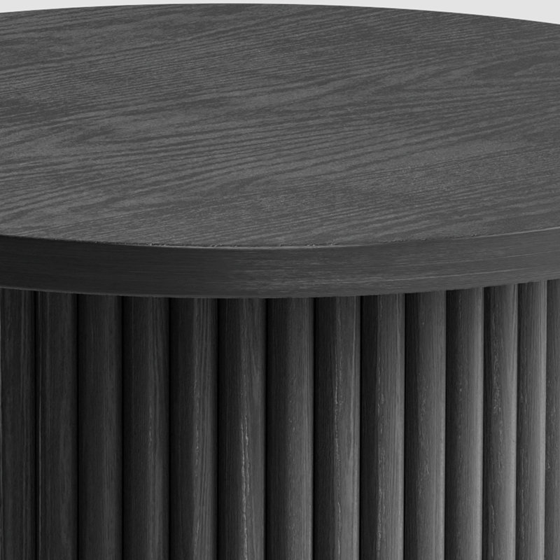 Fynlee 22"Tall Pedestal Wood Round End Table, Handcrafted Solid Wood Fluted Design, Black