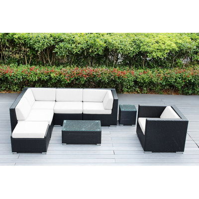 6 - Person Wicker Seating Group with Cushions - No Assembly