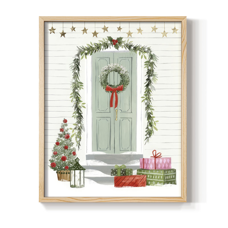«Festive Front Door I», reproduction encadrée - bois massif, Naturel, H 15 po x l 12 po