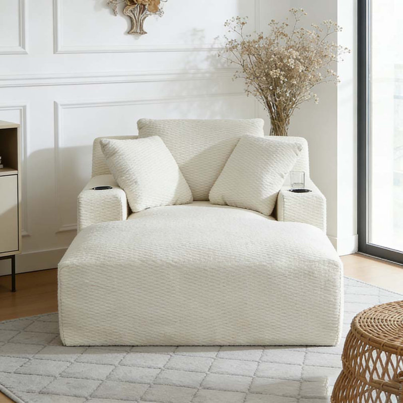 Oversized Chaise Lounge Chair Indoor, Cream