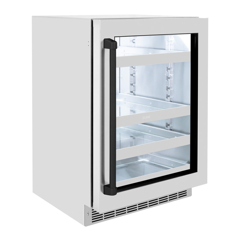 ZLINE Autograph Edition 24 in. Touchstone 151 Can Beverage Fridge with Stainless Steel Glass Door and Matte Black Handle (RBSOZ-GS-24-MB)