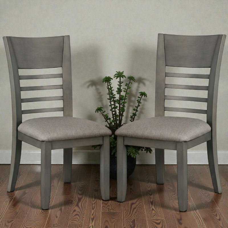 Ensemble de 2 chaises d'appoint en tissu gris avec dossier à lattes Elysia