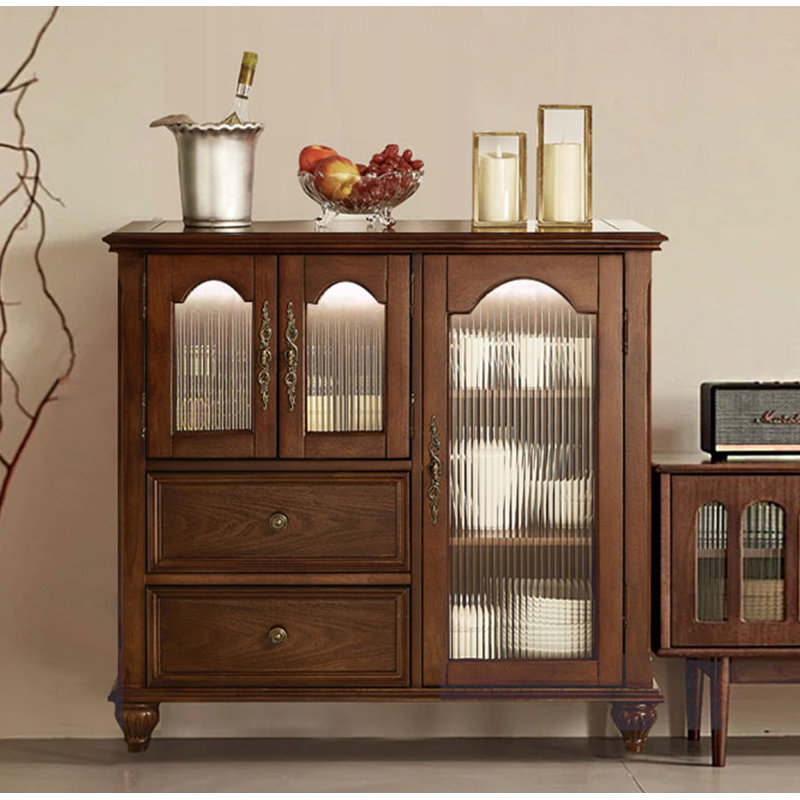 Buffet décoratif American, H 37,4 po x l 39,4 po x P 17,7 po, Marron foncé