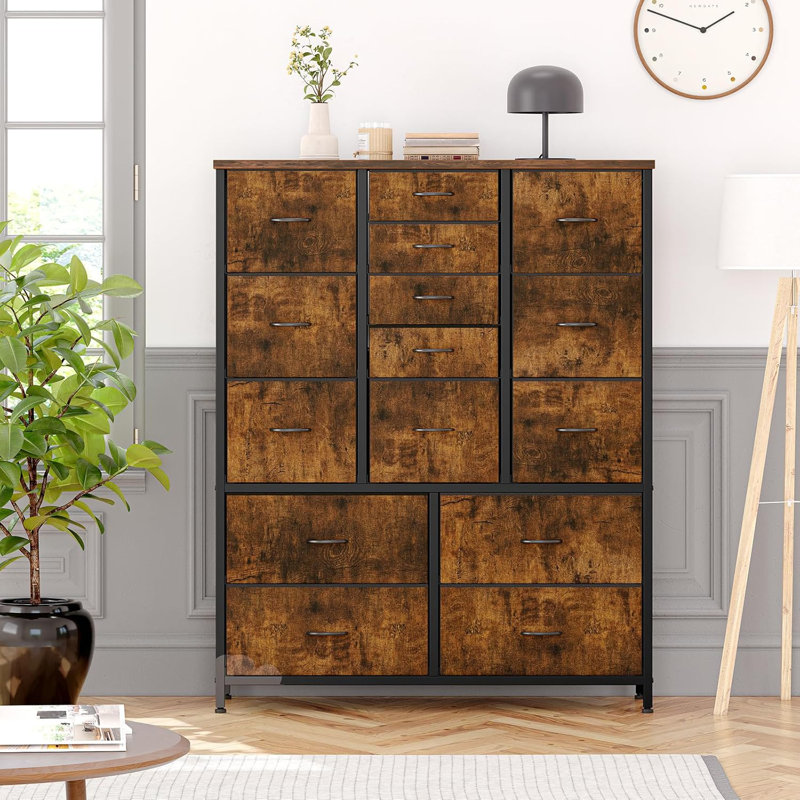 Commode 15 tiroirs Brietta, Brun