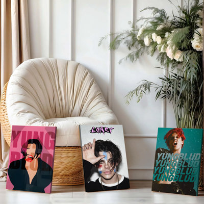 3 pièces d'art mural encadrées, YUNGBLUD, artiste de musique sur toile, ensemble de 3 affiches - Pop Rock Star Print, affiches pour chambre à coucher, bureau de salon - décorations d'art moderne pour les adolescents et les mélomanes