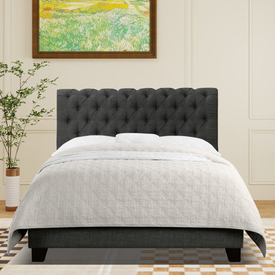 Fabric Upholstered Bed,Tufted Headboard Adjustable Height Bed Frame