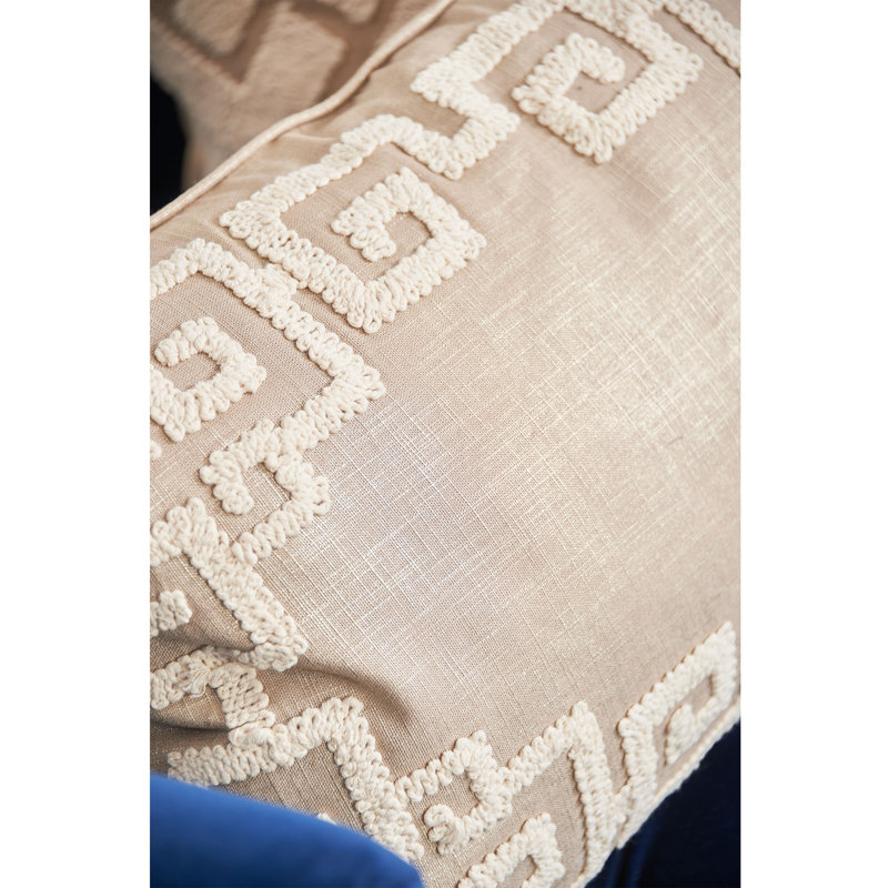 Gaia Natural Tan Cotton Embroidered Throw Pillow