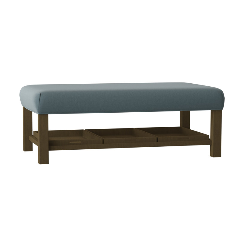 Paula Deen Home Upholstered Ottoman, Peyton 22 Blue Performance Twill, Linen
