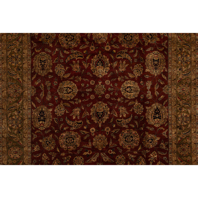 High-Quality Hand-Knotted Wine And Green Area Rug