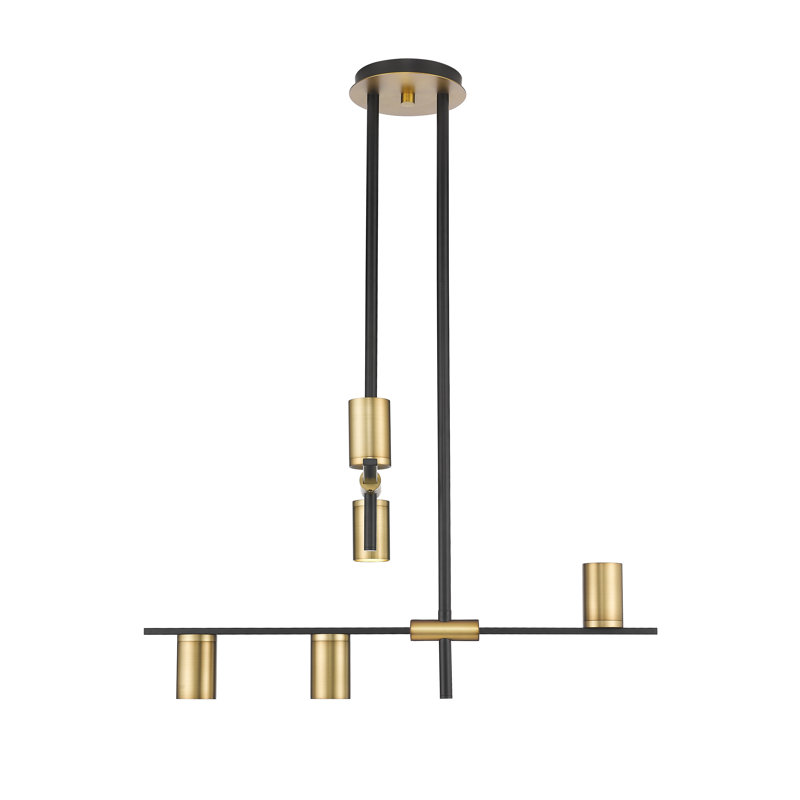 Lustre étagé unique à 5 lumières Jamari, Noir mat / laiton vieilli, Laiton vieilli