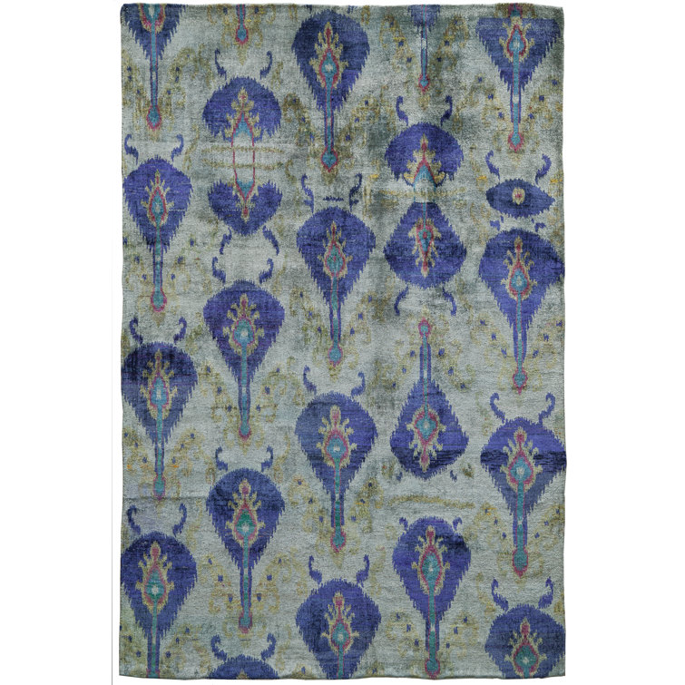 Rumi Abstract Hand-Knotted Silk Purple/Gray/Green Area Rug