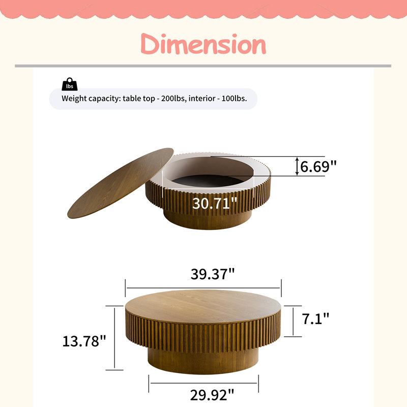 39.37'' Round Coffee Table With Storage