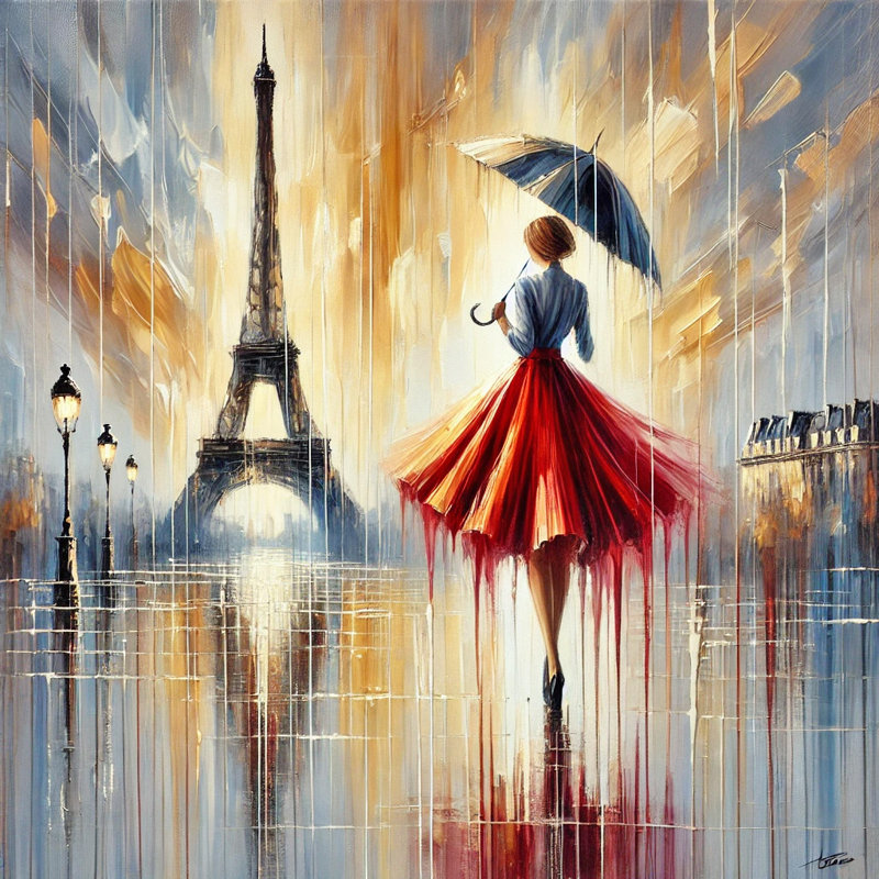 «Timeless Walk in Paris Rain», art mural sur toile, H 12 po x l 12 po x P 1 po