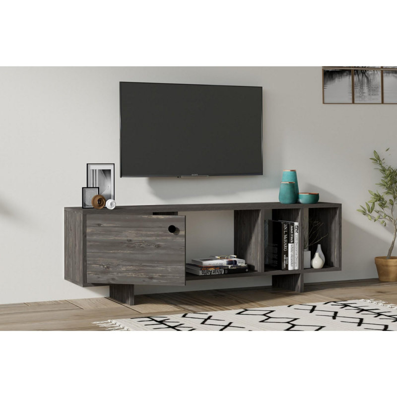 Meuble télé moderne avec capacité de fixation murale Eckard, couleur anthracite, 55,1 po x 17,7 po x 11,4 po | 100% panneau de particules enduit de mélamine, épaisseur: 0,7 pouce | Plusieurs tablettes pour un rangement supplémentaire, conception scandinave