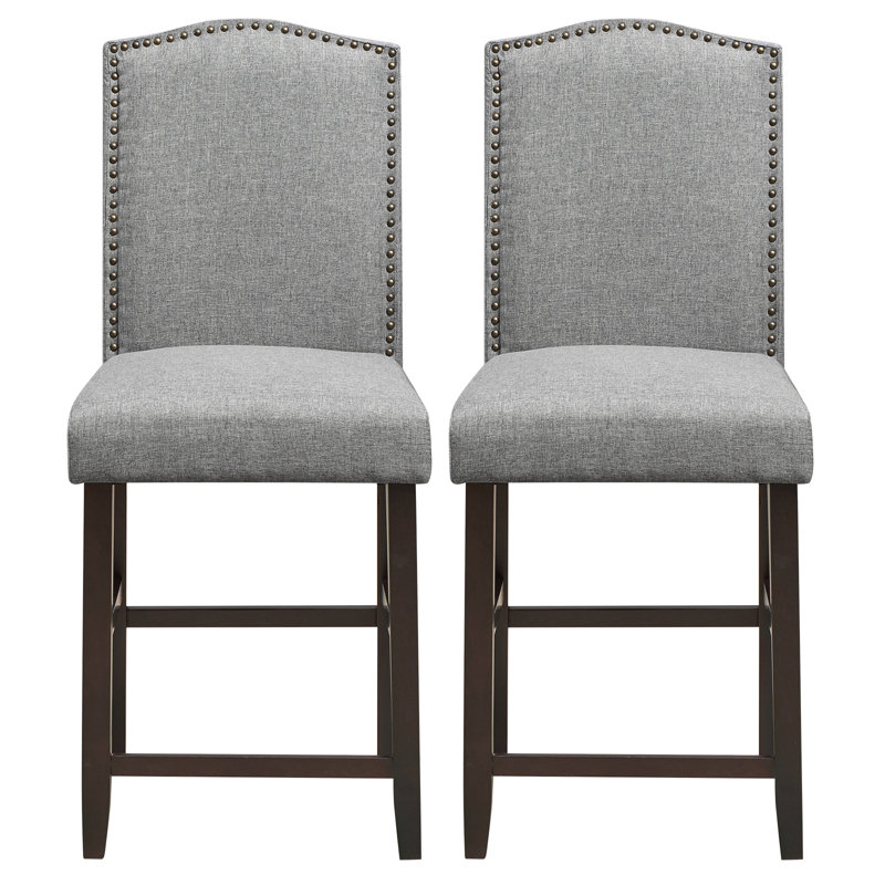 Red Barrel Studio Set Of 2 Nailhead Bar Stools Upholstered Counter Height Stool For Kitchen/dining Room, Grey