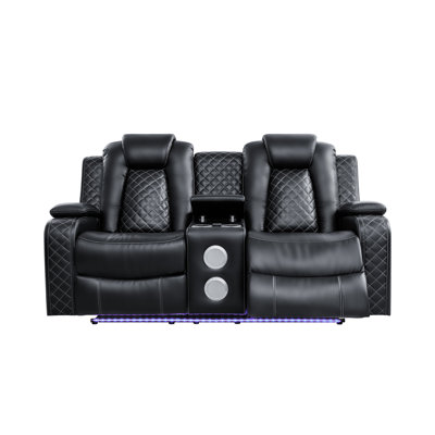 Causeuse inclinable en similicuir Codrina avec rangement pour console, chargeur sans fil et son intégré