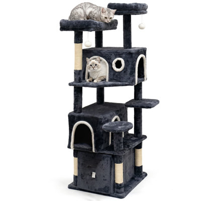 Arbre à chat 64 po en fausse fourrure, gris foncé