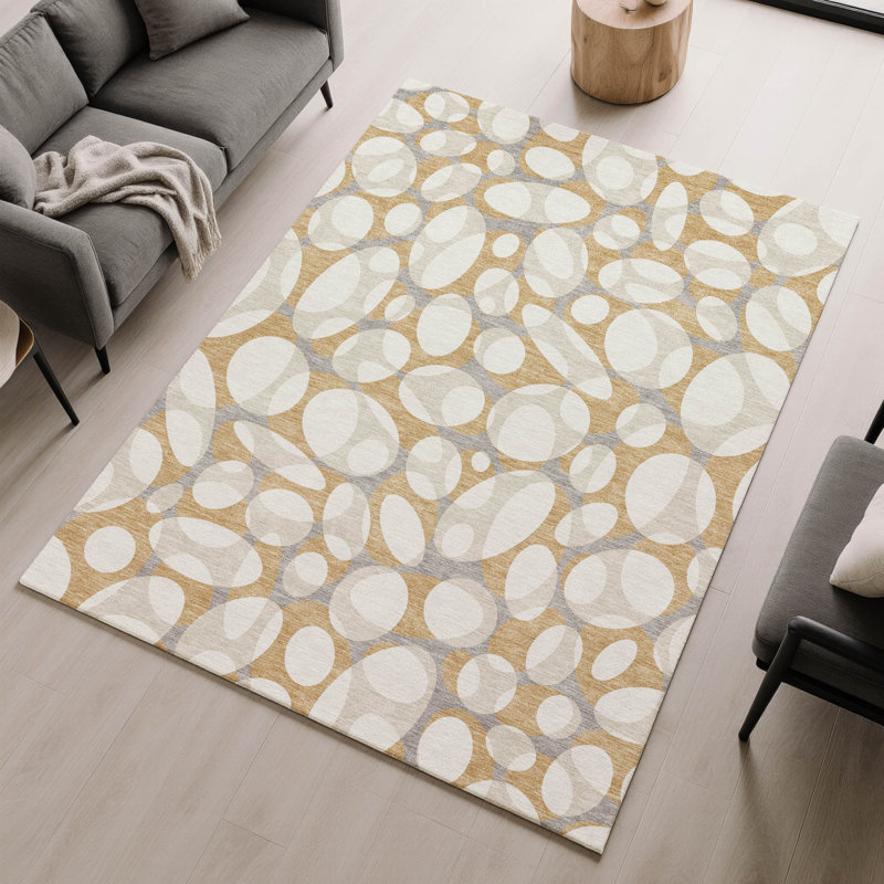 Tapis abstrait lavable à la machine Premium, Doré, 10 pi x 14 pi