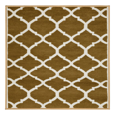 Machine Washable Trellis Brown Area Rug