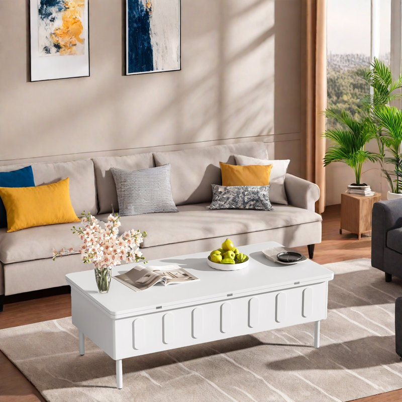 Table basse multifonctionnelle à plateau relevable avec surface de repas pliable, poste de travail convertible et pieds en métal, table moderne peu encombrante pour le salon ou le petit appartement