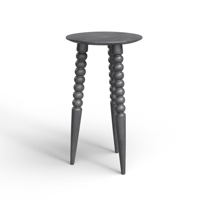 Espresso Bohemian Round Wood Accent Table with Carved Legs