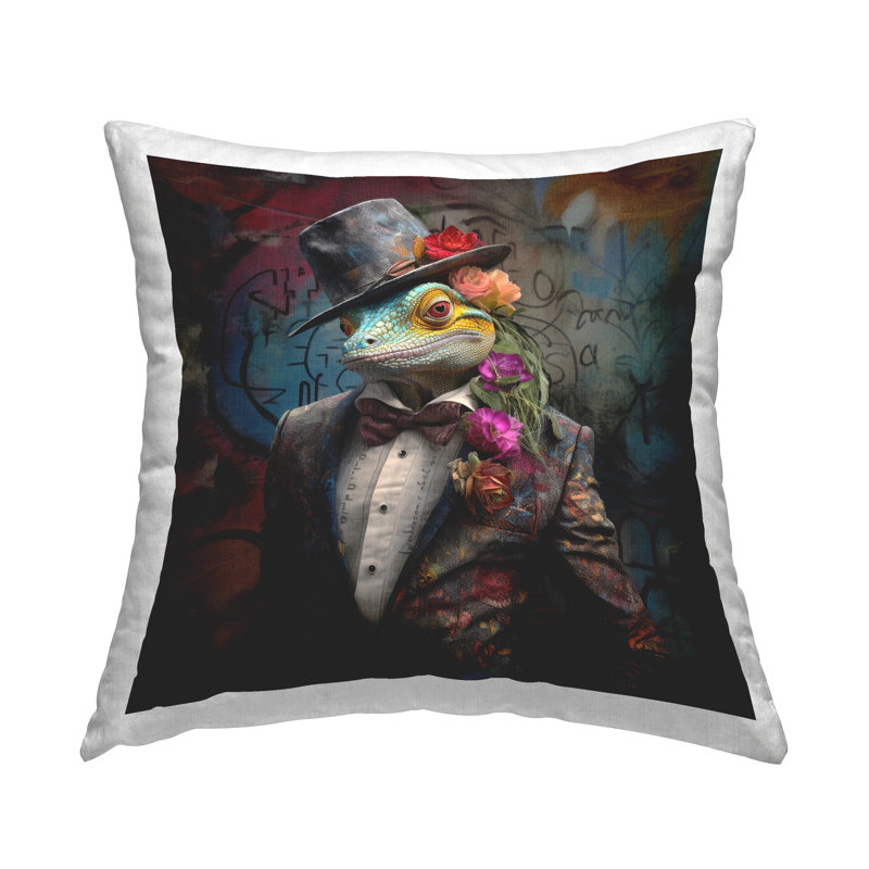 Coussin décoratif à imprimé lézard Urban Graffiti par Lazar Studio