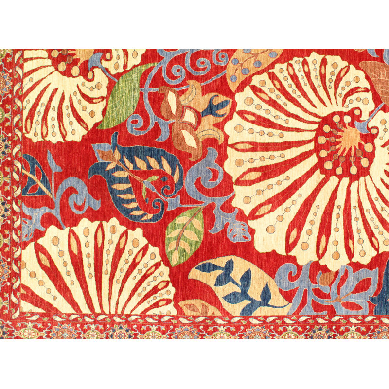 Suzani Hand Woven Wool Floral Area Rug, Rectangle 8'1" x 11'3"
