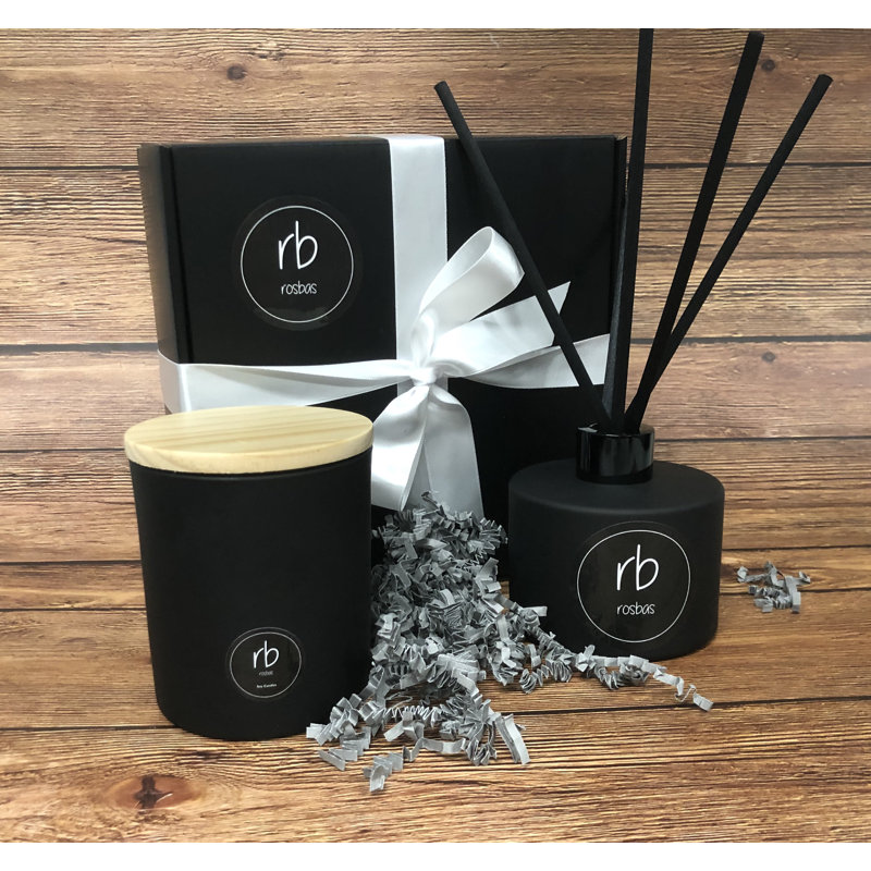 Ensemble de bougie et diffuseur de roseaux parfumés menthe poivrée et eucalyptus, Noir, Framboise noire / vanille