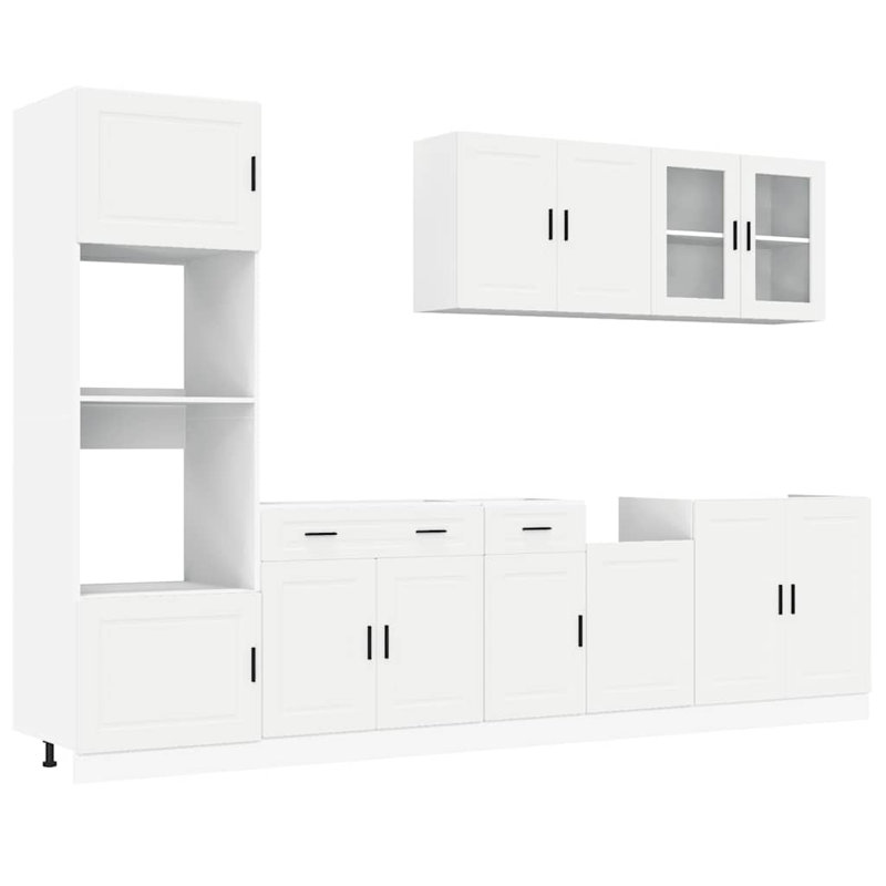 7 Piece Kitchen Cabinet Set Kalmar High Gloss Engineered Wood, White