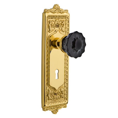 Egg & Dart Plate avec trou de serrure décoratif et bouton de porte en cristal noir