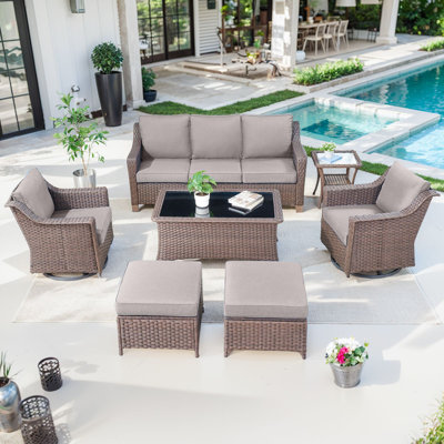 Jenesys 7-Piece Outdoor Wicker Furniture Set - Durable Sofa, Chairs & Table For Patios & Gardens