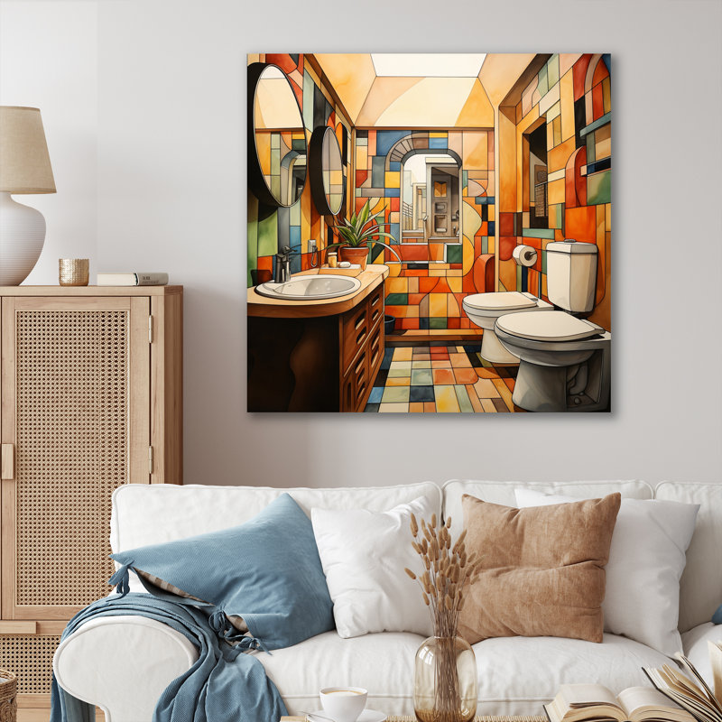 " Toilet Playful Patterns III ", Gold Picture Framed, 30" H x 30" W