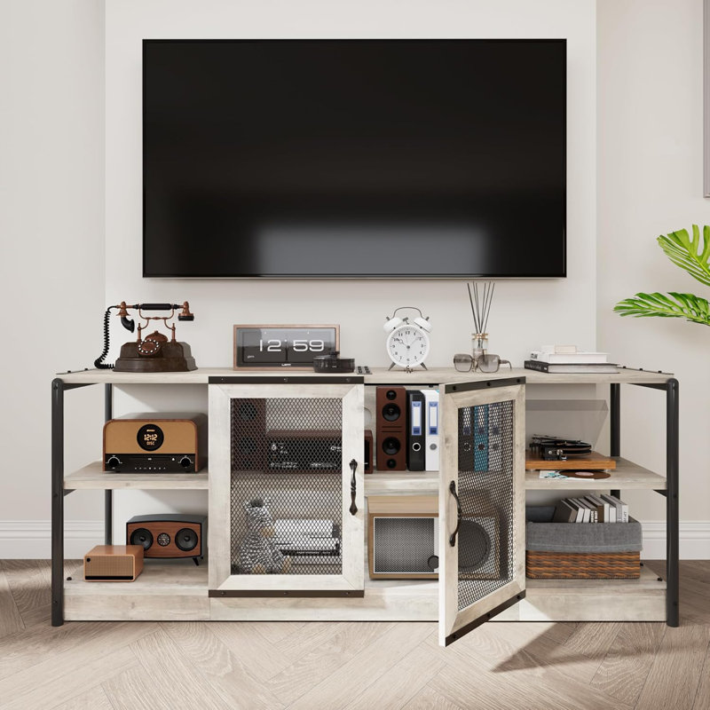 Farmhouse TV Stand for 65 Inch TVs, Heavy-Duty Entertainment Center with Storage, Industrial Media Console for Bedroom, Gray
