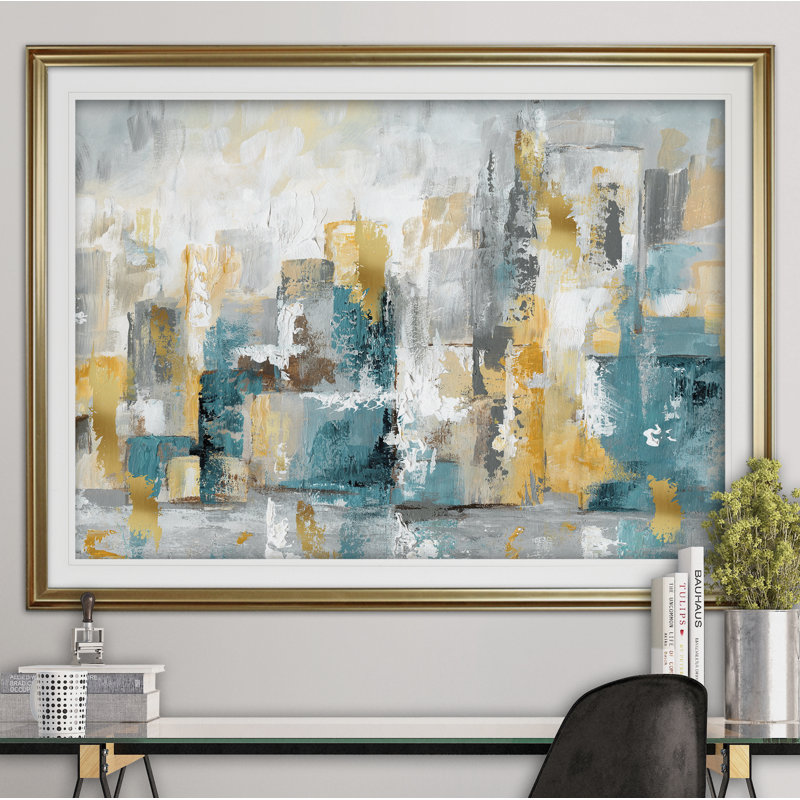 « city views i », reproduction de peinture à l’acrylique encadrée, Or, H 24 po x l 32 po x P 1,5 po