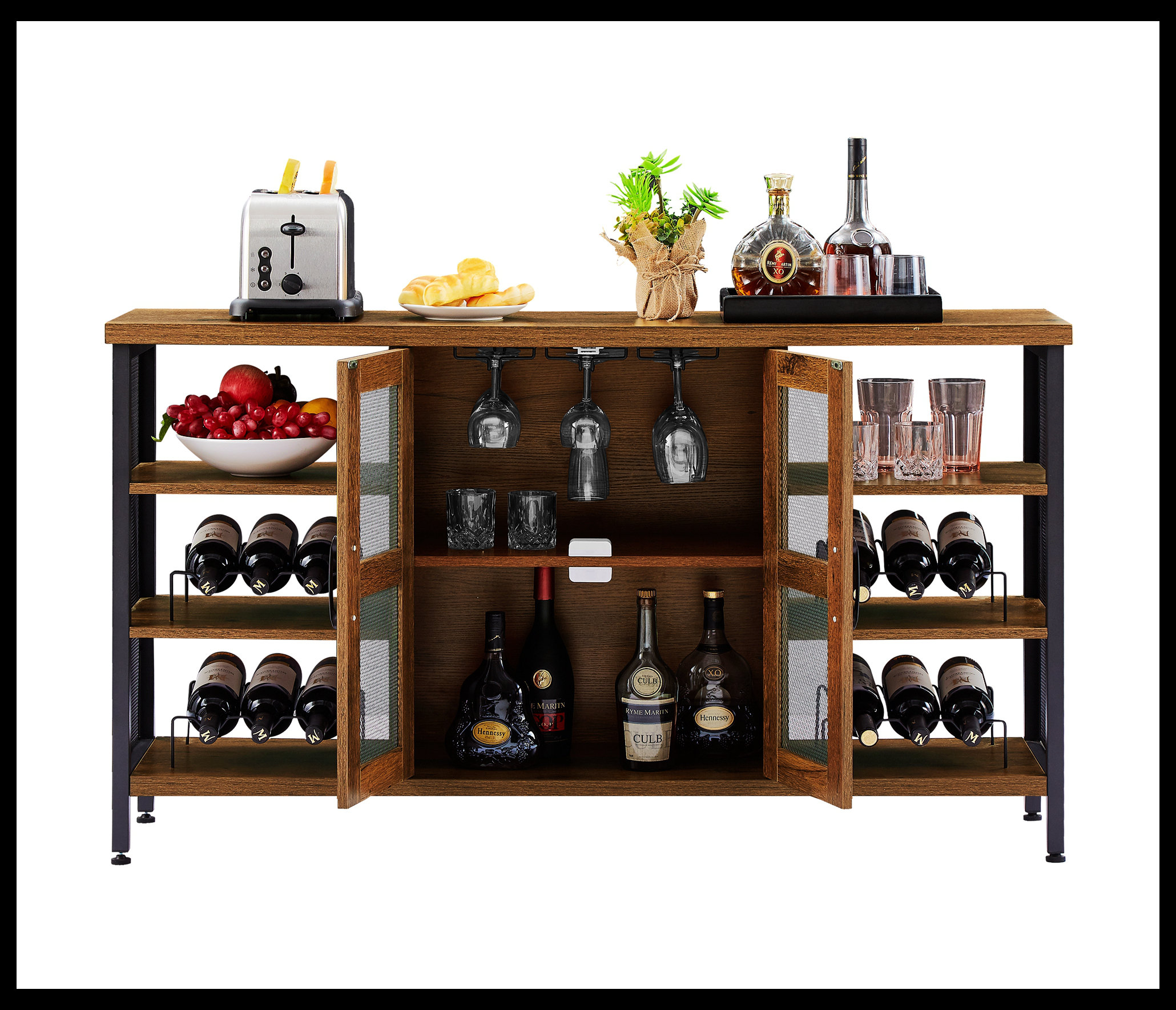 NTYUNRR Industrial Wine Bar Cabinet，Sideboard with Wine Racks and ...