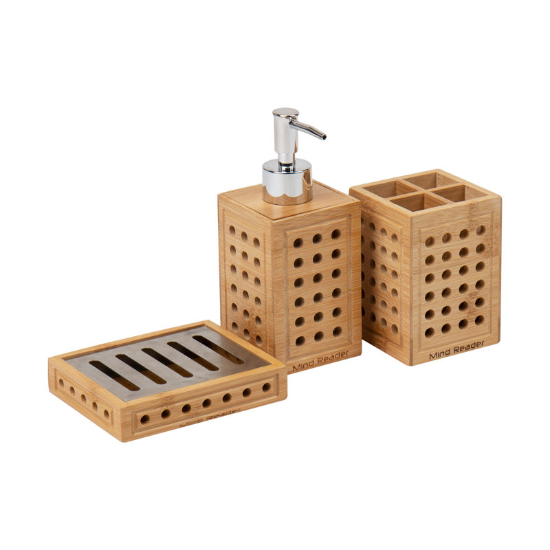 Natural Bamboo Lattice Bathroom Accessory Set, 3-Piece