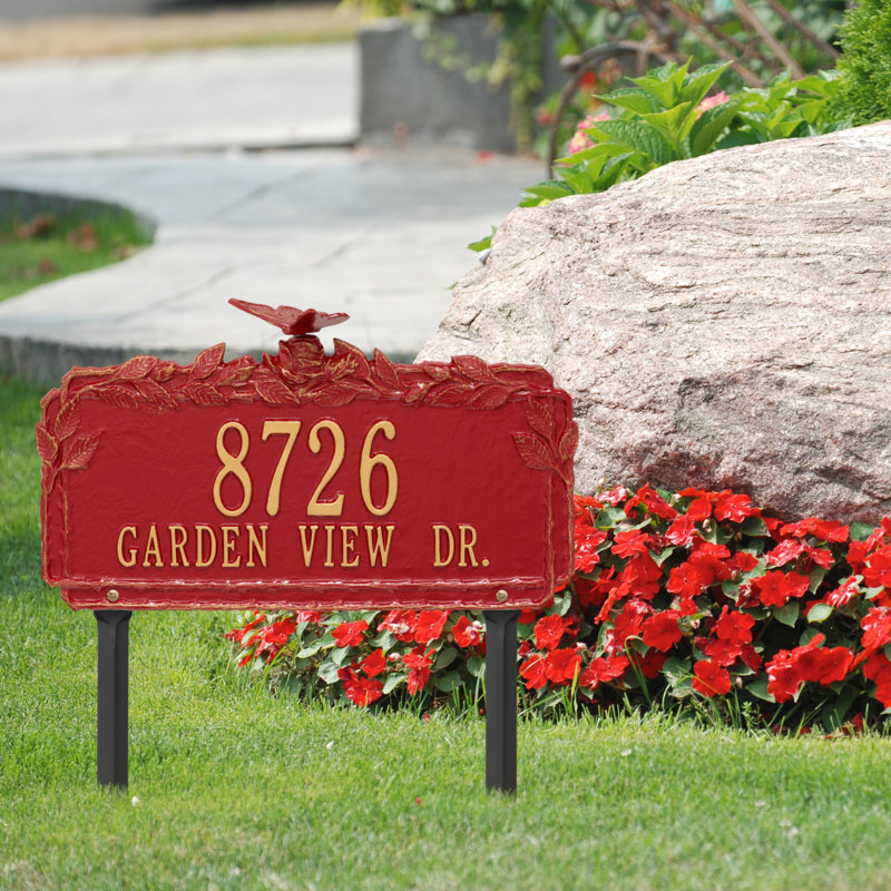 Plaque de jardin papillon rose, Rouge / doré