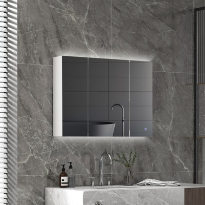 Armoire de salle de bain murale polyvalente avec miroir, éclairage DEL et tablettes réglables pour un rangement organisé