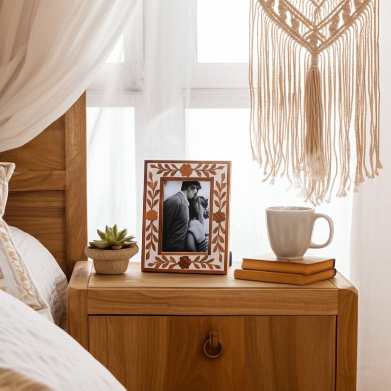 Wood Glass Resin MDF Polyresin Frame - Decorative Boho Style Picture Frame For Casual Home Decor, Stylish And Versatile Accent For Modern And Eclectic Interiors