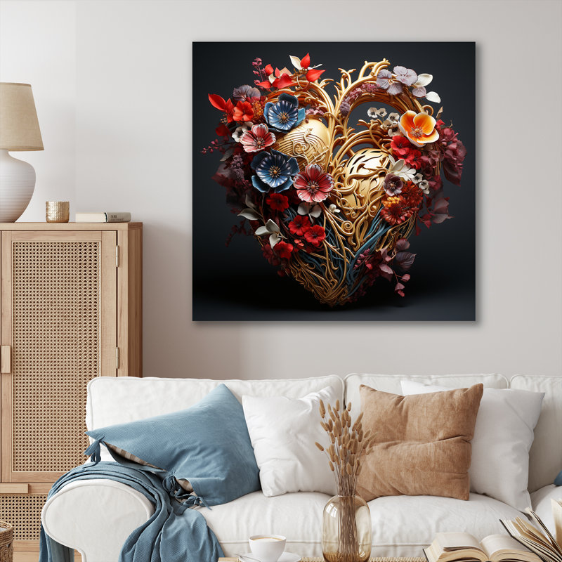 «Heart», Illustration en deux dimensions I - Décoration murale abstraite_105683, H 16 po x l 16 po x P 1 po, Toile tendue