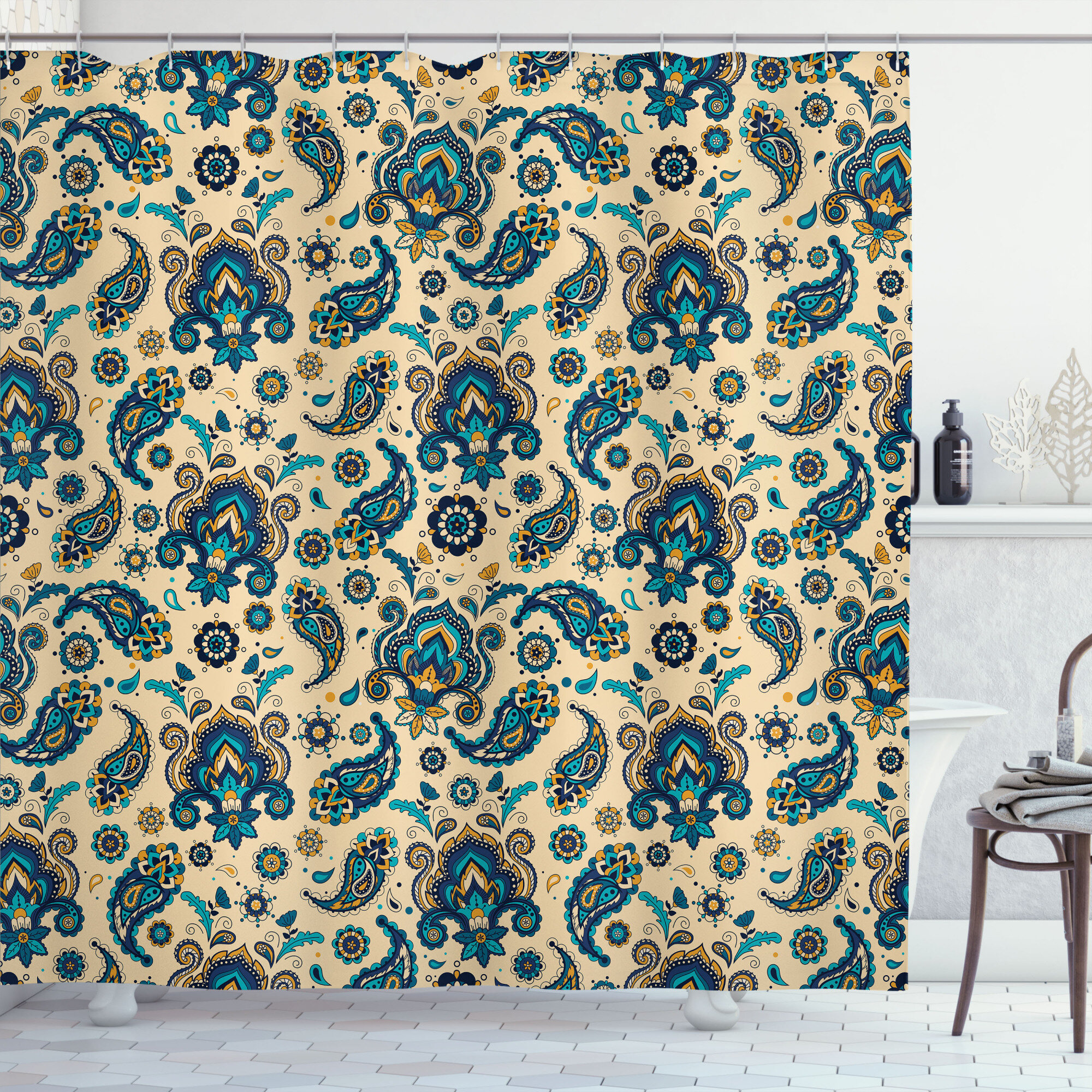 Paisley Shower Curtain with Hooks Included