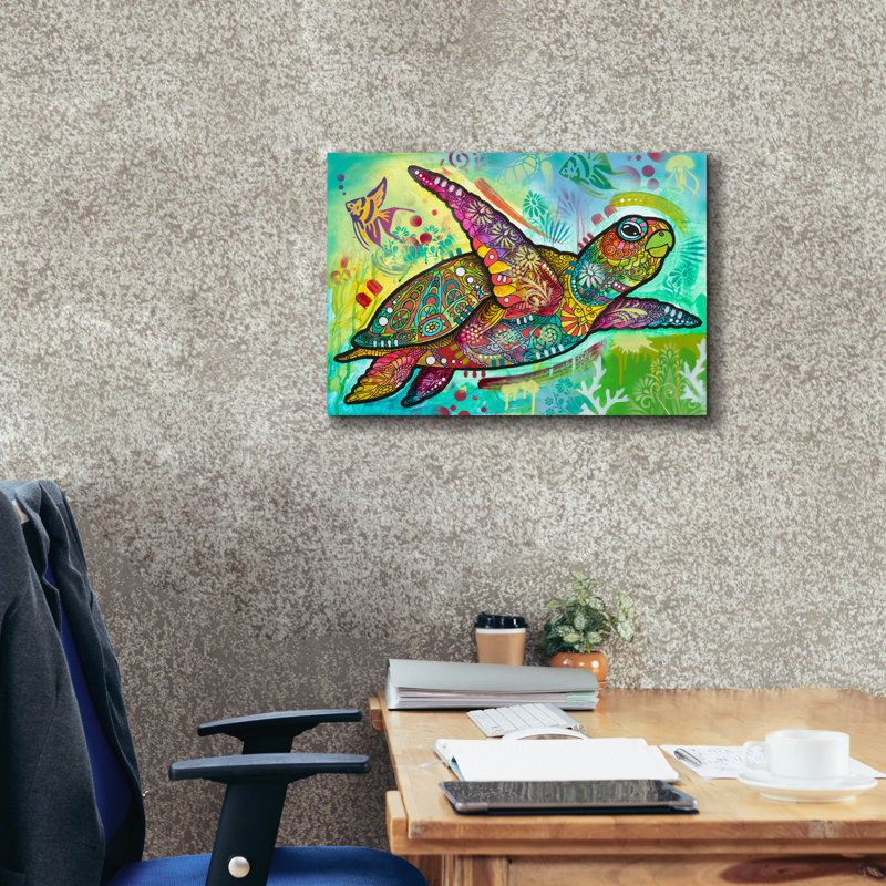 «Sea Turtle 2» par Dean Russo, art mural sur toile, H 18 po x l 26 po x P 0,75 po