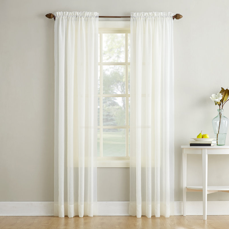 Maxon Crushed Sheer Voile Rod Pocket Curtain Panel, Eggshell, 51" W x 84" L