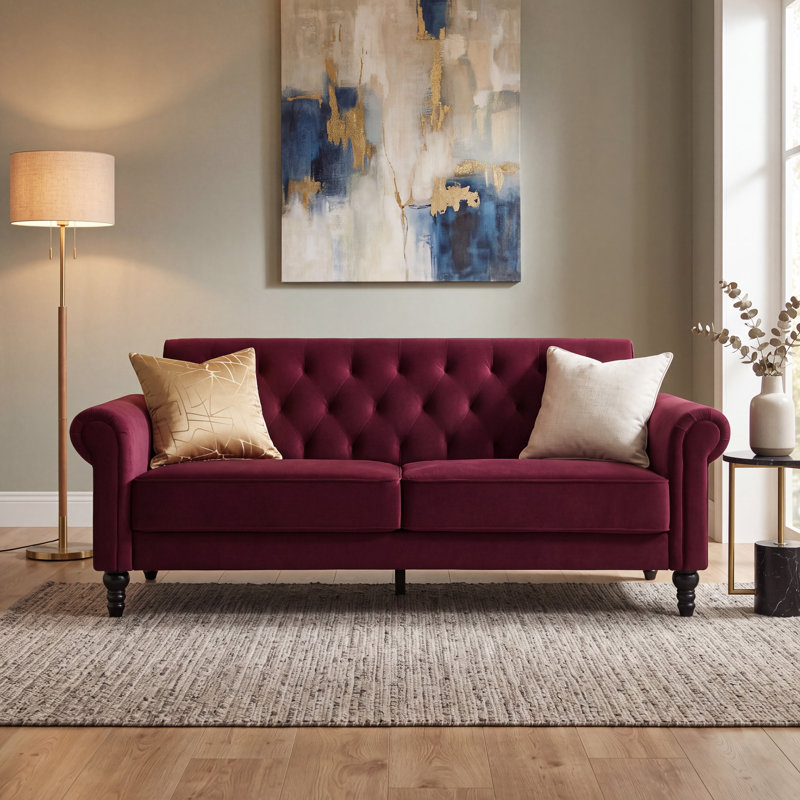 Rainsburg 3-Seater Velvety Sofa, Burgundy, 3