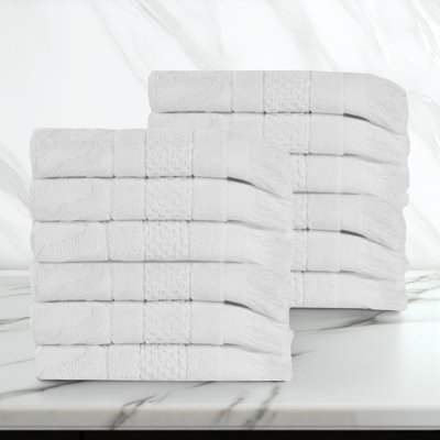Blue Nile Mills Geometric Luxe Absorbent Cotton Face Towels, Set Of 12