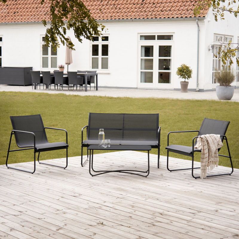 4 Person Seating Group with Textile Seats, Black