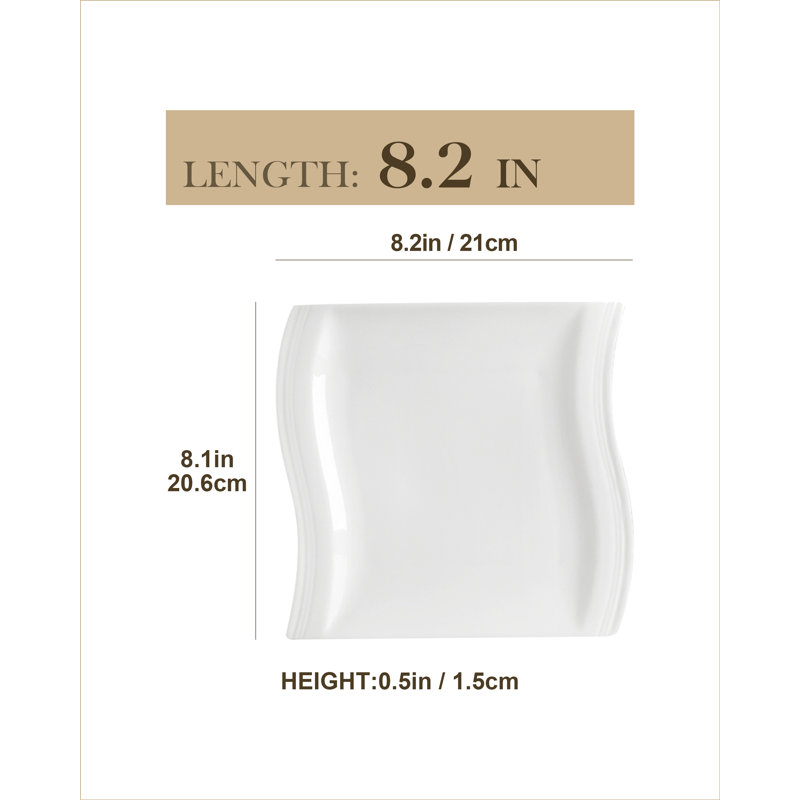 6-piece 8.25" Procelain China Dessert Plate, Service For 6, White