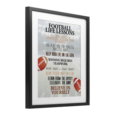 Football Life Lessons Framed Print Under Glass, design by Kim Allen