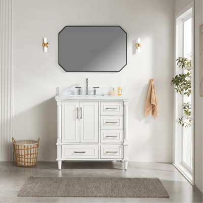 Ensemble de meuble-lavabo simple autoportant 36 po avec 2 poignées entièrement assemblé